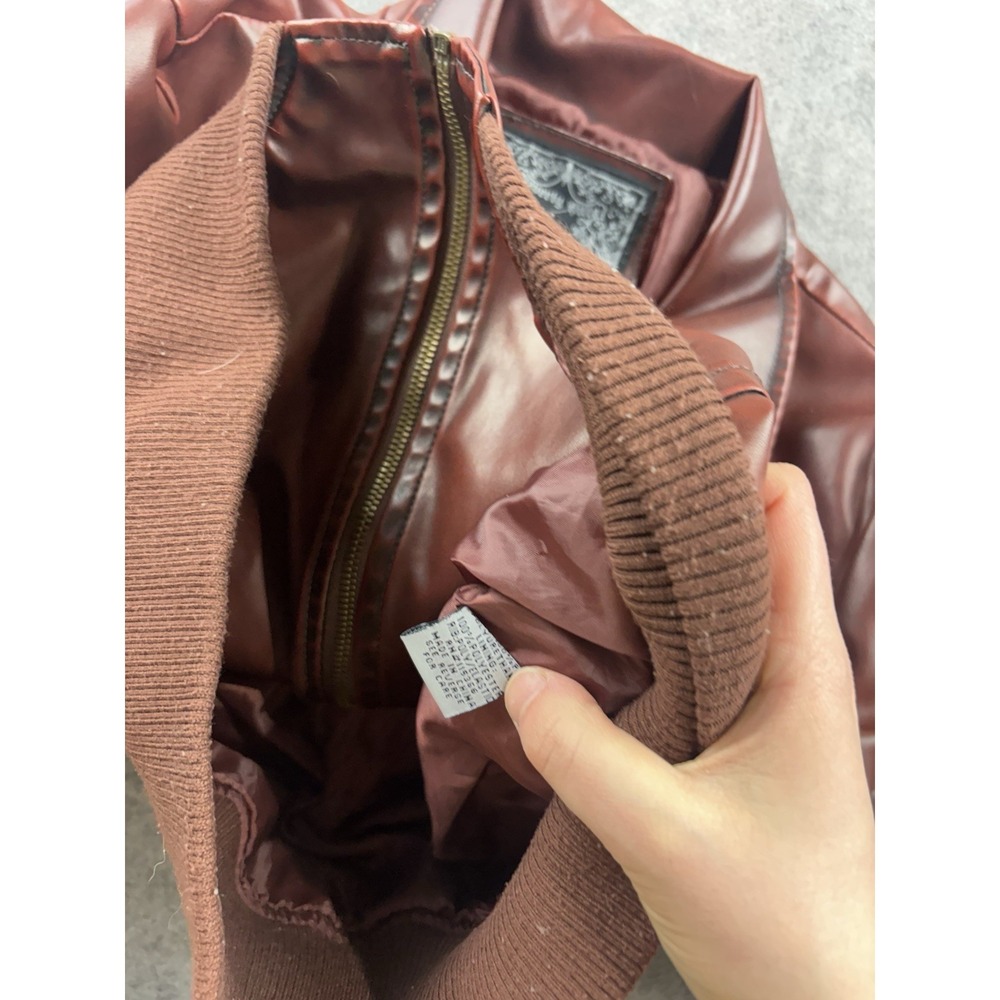 VTG Beverly Hills Polo Club Women L SEE Faux Leather Bomber Jacket 90s Biker Y2K - Picture 10 of 10